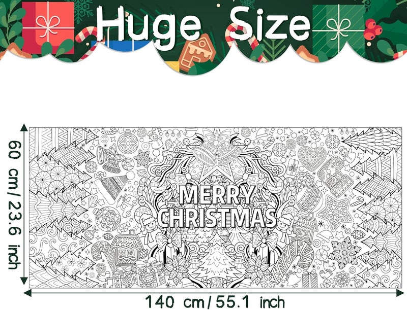 Dvbonike Jumbo Xmas Mandala Coloring Poster Giant Merry Christmas Color-in Paper Poster DIY Drawing Blank Doodle Art Banner 55.1 x 23.6 inch Decoration, Home School Activity Party Supplies for Kids - Image 2